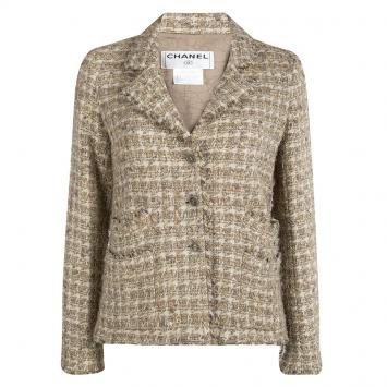Pre Owned Chanel Beige Textured Tweed Blazer M