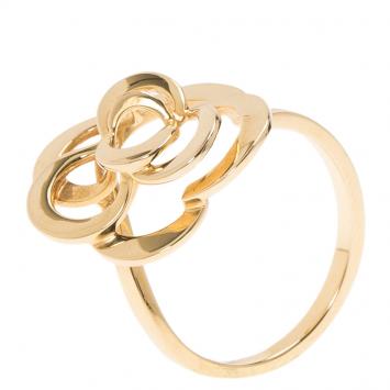 Pre Owned Chanel Camelia Yellow Gold Ring Size 54