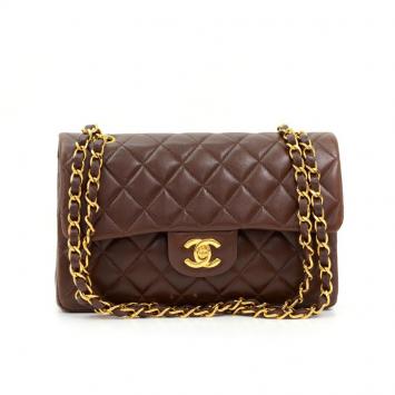 Pre Owned Chanel Chocolate Brown Quilted Lambskin 2.55 Double Flap Shoulder Bag