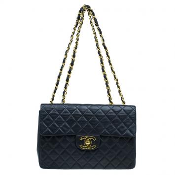 Pre Owned Chanel Black Quilted Lambskin Maxi Vintage Classic Single Flap Bag
