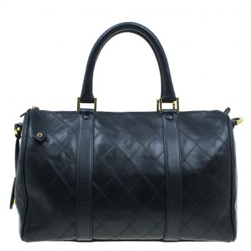 Pre Owned Chanel Black Calfskin Leather Boston Bag