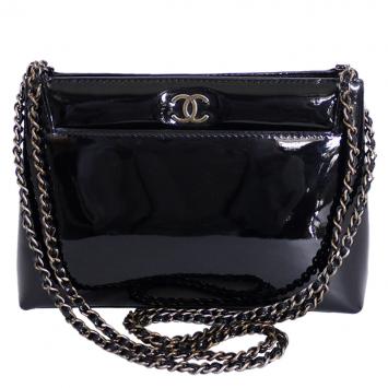 Pre Owned Chanel Black Patent Small Evening Shoulder Bag