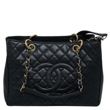 Pre Owned Chanel Black Quilted Caviar Grand Shopping Tote