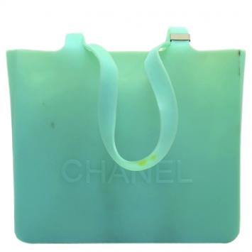 Pre Owned Chanel Turquoise Rubber Shopper Tote