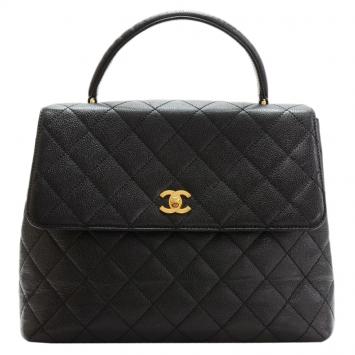 Pre Owned Chanel Black Quilted Caviar Jumbo Vintage Kelly Bag