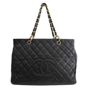 Pre Owned Chanel Black Quilted Caviar Leather Grand Shopping Tote