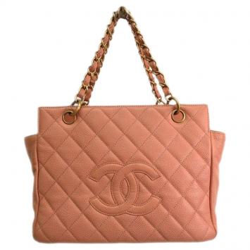 Pre Owned Chanel Pink Quilted Caviar Leather Petite Timeless Shopper Tote