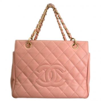 Pre Owned Chanel Pink Quilted Caviar Leather Petite Timeless Shopper Tote