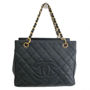 Pre Owned Chanel Black Quilted Caviar Petite Timeless Tote
