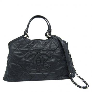 Pre Owned Chanel Black Quilted Leather CC Tote