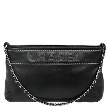 Pre Owned Chanel Black Lambskin LAX Pochette Bag