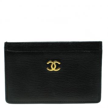 Pre Owned Chanel Black Leather CC Card Holder 
