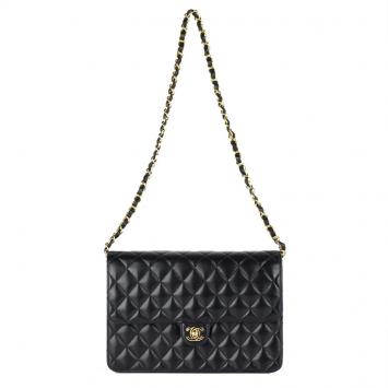 Pre Owned Chanel Black Quilted Lambskin Vintage Classic Flap Bag