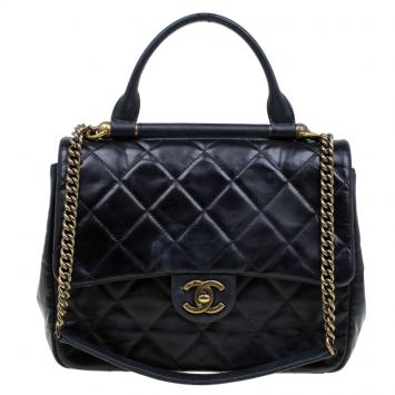 Pre Owned Chanel Black Quilted Leather Small Flap Top Handle Bag