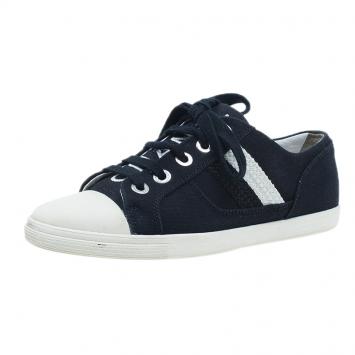 Pre Owned Chanel Black and White Striped Canvas Sneakers Size 37.5