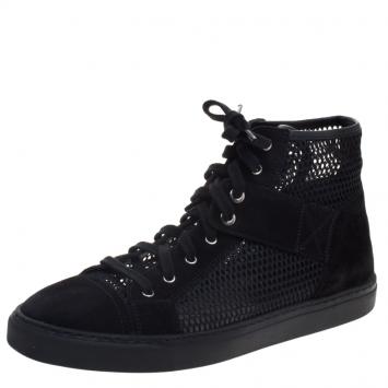 Pre Owned Chanel Black Suede and Mesh High Top Sneakers Size 38