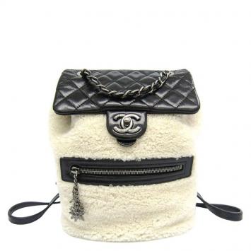 Pre Owned Chanel Bi Color Quilted Leather/Shearling Small Mountain Backpack