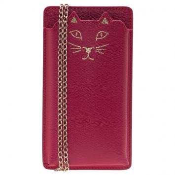 Pre Owned Charlotte Olympia Magenta Leather Feline iPhone 6 Case with Chain