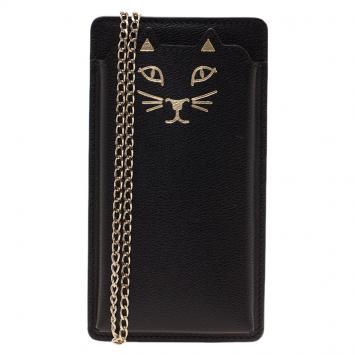 Pre Owned Charlotte Olympia Black Leather Feline iPhone 6 Case with Chain