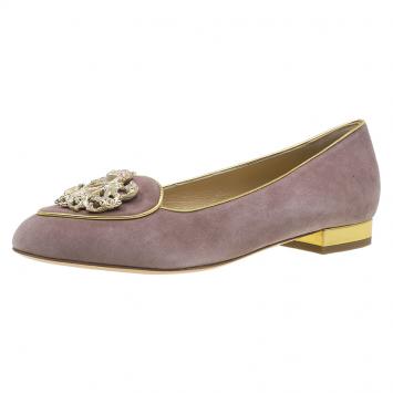 Pre Owned Charlotte Olympia Lilac Suede Virgo Smoking Slippers Size 37