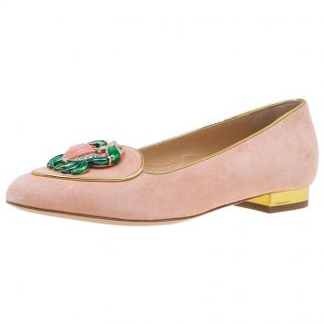 Pre Owned Charlotte Olympia Pink Suede Cancer Smoking Slippers Size 37.5