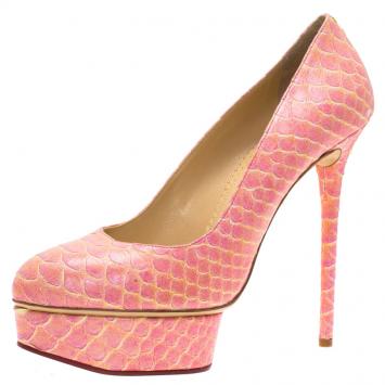 مملوكة مسبقًا Charlotte Olympia Pink Python Priscilla Platform Pumps Size 40