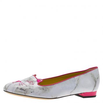 Pre Owned Charlotte Olympia Marble Kitty Flats Size 41