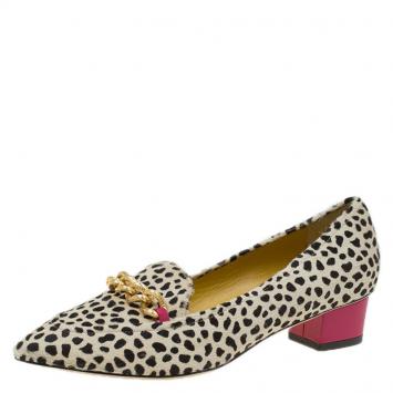 Pre Owned Charlotte Olympia Cheetah Print Calf Hair Francis Loafers Size 37
