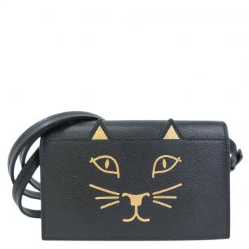 Pre Owned Charlotte Olympia Black Calf Leather Feline Purse Shoulder Bag