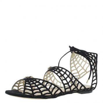 Pre Owned Charlotte Olympia Black Suede Miss Muffet Flat Sandals Size 36