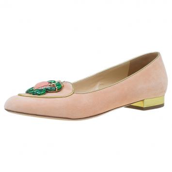 مملوكة مسبقًا Charlotte Olympia Pink Suede Cancer Smoking Slippers Size 39