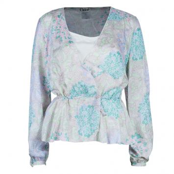 Pre Owned Chloe Pastel Printed Silk Long Sleeve Top L