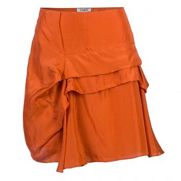 Pre Owned Chloe Coral Silk Layered Skirt M