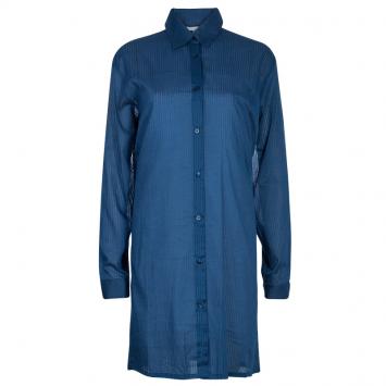Pre Owned Chloe Blue Cotton Long Sleeve Shirt Dress L