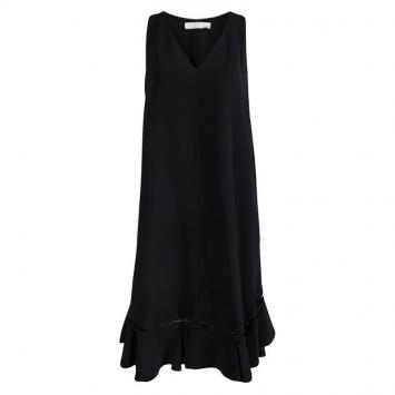 Pre Owned Chloe Black A-Line Ruffle Bottom Tie Detail Sleeveless Dress L