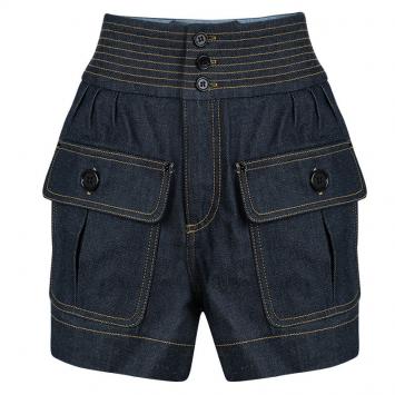 Pre Owned Chloe Indigo Raw Denim High Waist Shorts S