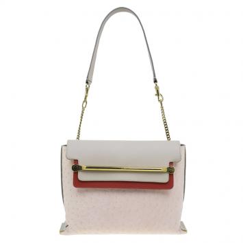 Pre Owned Chloe Pink Tri Color Ostrich Leather Medium Clare Shoulder Bag