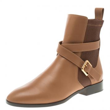 Pre Owned Chloe Brown Leather Flat Ankle Boots Size 39