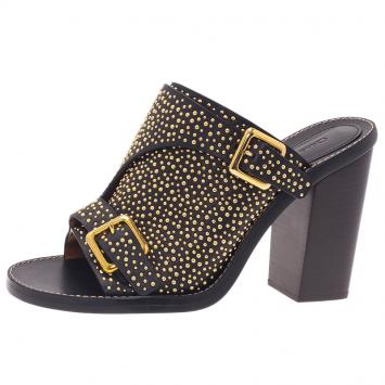 Pre Owned Chloe Black Studded Leather Buckle Mules Size 39
