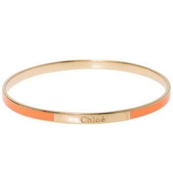 Pre Owned Chloe Holly Cream Enamel Gold Tone Narrow Bangle Bracelet