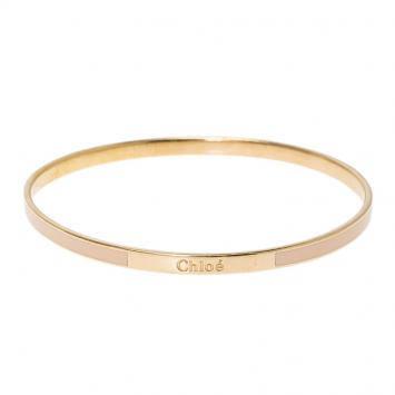 Pre Owned Chloe Holly Fluo Coral Enamel Gold Tone Narrow Bangle Bracelet