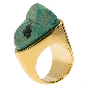 Pre Owned Chloe Bettina Green Natural Stone Gold Tone Ring Size 56