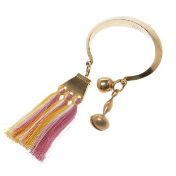 Pre Owned Chloe Janis Pastel Pink Fringe & Gold Tone Open Cuff Bracelet S