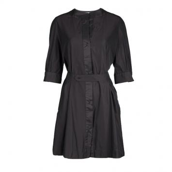 Pre Owned Chloe Moka Grey Mandarin Collar Belted Short Sleeve Shirt Dress M