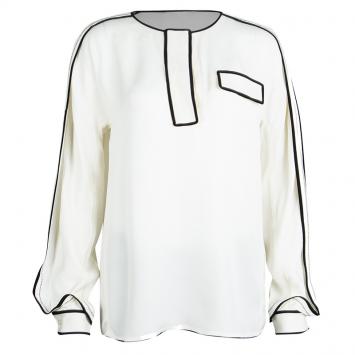 Pre Owned Chloe Cream Contrast Trim Long Sleeve Blouse M