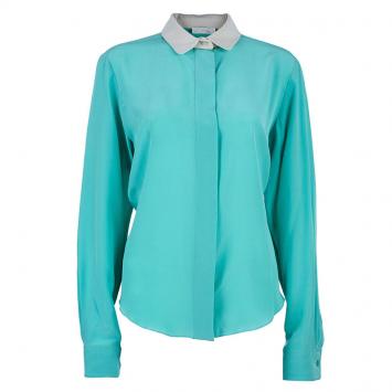 Pre Owned Chloe Bicolor Silk Peter Pan Collar Top L