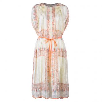 Pre Owned Chloe Orange Foulard Print Pleated Silk Dress M