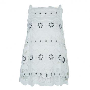 Pre Owned Chloe White Scalloped Lace Overlay Sleeveless Top S