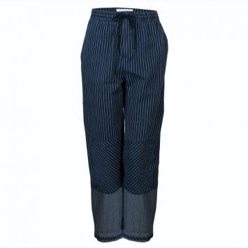 Pre Owned Chloe Blue Dark Wash Denim Striped Wide Leg Drawstring Pants S