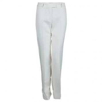 Pre Owned Chloe Cream Textured Cotton Trousers  L